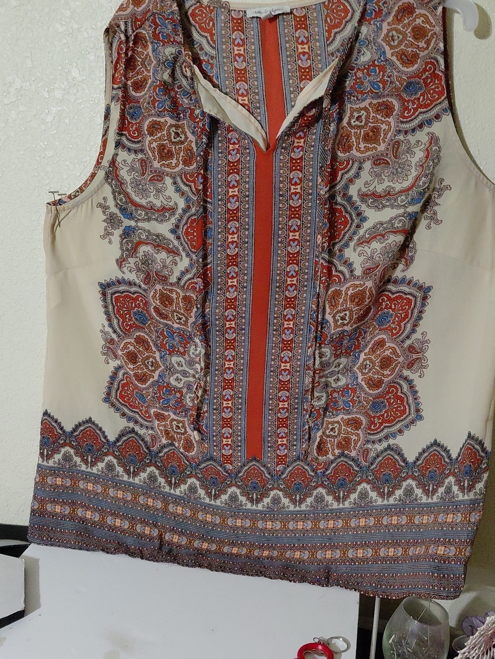 Paisley-Print Sleeveless Camisole in Cream and Rust